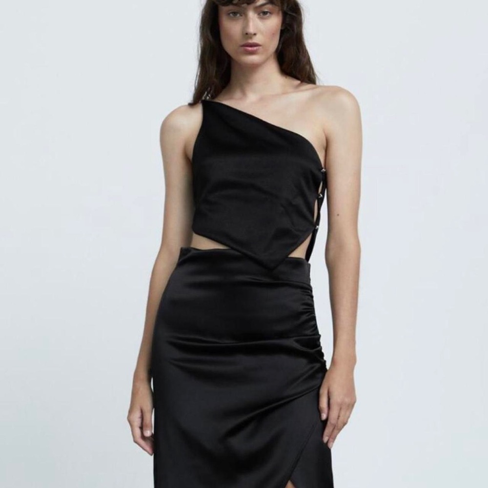 Zara Asymmetric One Shoulder Top with Jewel Trim